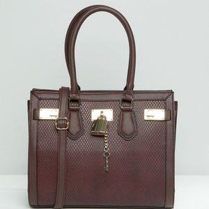 ALDO Oxblood Structured Tote With Faux Snake Detail